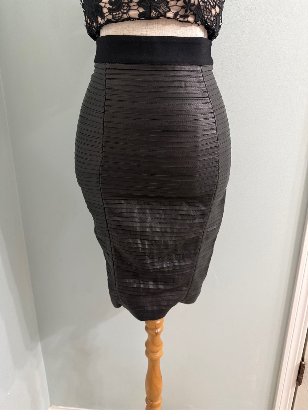 Y2K Marciano Leather Panel Midi Skirt Black 0